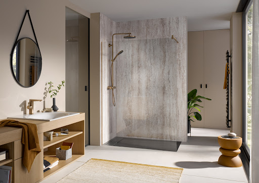 
                                                            
                                                                Naturstein-Optik von HSK Duschkabinenbau im Badezimmer ist sehr gefragt, da hochwertige und zeitlose Wirkung
                                                            